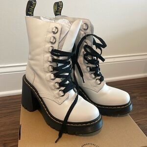 White Dr Martens boot with a heel